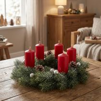 Artikel Konstgjord julkrans, dekorativ krans, frostig, Ø25 cm, dörrkrans, adventskrans, glitter