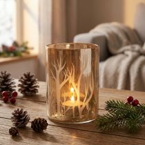 Artikel Lykta Glas Deco Träd Brun värmeljusglas Ø9,5cm H13,5cm