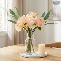 Artikel Konstgjord blombukett pioner rosor eukalyptus dekorativa sidenblommor 32cm