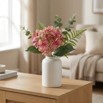 Artikel Hortensia konstgjord rosa och grön trädgårdsblomma med knoppar 52cm