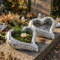 Artikel Plantera hjärtfjädrar gjutsten hjärta grå vit 13×12×6cm 2st