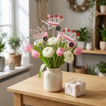Artikel Blomplugg skottkärra trähjärtan färgade 9x6,5cm 12 st