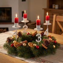 Artikel Ljusstake Advent med tagg och siffror vit H11cm 4 st