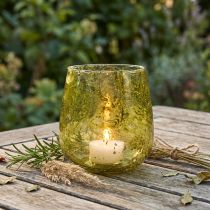 Artikel Vindljus glasdekor vintage gulgrön Ø12cm H12,5cm
