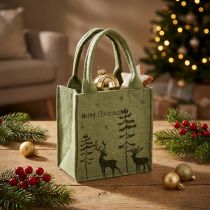Artikel Filtpåse God Jul liten med handtag Grön 15×10 cm