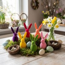 Artikel Flockad kanin, färgglad, 13 cm hög, blandad, 6 stycken