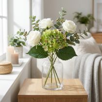 Artikel Konstgjord hortensia, blomsterdekoration, sidenblomma grön L44cm
