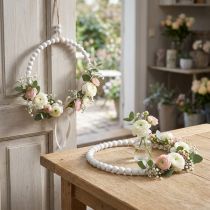 Artikel Dekorativ träring Shabby Chic vit Ø19cm, bröllop, vår, dörrdekoration, set om 4