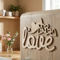 Artikel Hjärtan "Love" trädekoration naturlig med magnet dekoration skylt 20,5/25cm 6 stycken