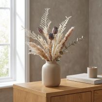 Artikel Vallmofrökapslar, dekorativa torkade blommor, konstgjord ormbunke, krämfärgad, 63 cm – Elegant dekoration för hem och bröllop