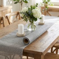 Artikel Bordslöpare grå med jute, dekorativt tyg 29×450cm - Elegant bordslöpare för din festliga bordsdekoration