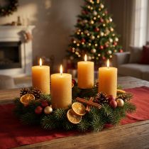 Artikel Enfärgade blockljus, honungsfärgade, Ø60×80 mm, set om 4 - Adventskransdekoration, vax