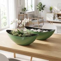 Artikel Modern grön halvmånskål gjord av plast 39 cm - mångsidig för dekoration - 2 st