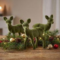 Artikel Dekorativ figur rådjur fawn flockade julfigurer grön 10,5cm 6 st