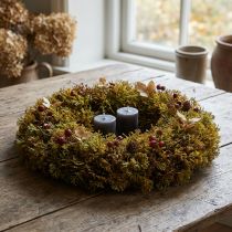 Artikel Dekorativ konstgjord mosskrans med hängare brungrön Ø30cm