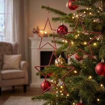 Artikel Dekorativa julstjärnor, glitterröda, 18 cm, 8 delar - Julgransprydnader och fönsterdekorationer