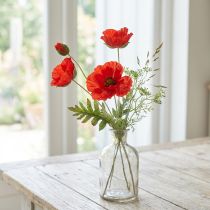 Artikel Vallmo dekorativ trädgårdsblomma med 3 blommor röd L70cm