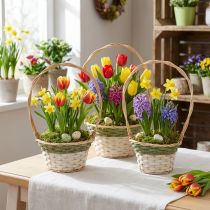 Artikel Henkel blomkorg, naturgrön, grå, vit, Ø18–26 cm, set om 3.