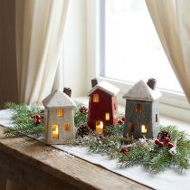 Artikel Keramikhus adventsdekoration kräm röd grå 8,5/9,5 cm 3 stycken
