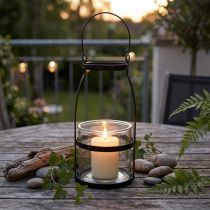 Artikel Lykta glas med handtag ljusstake svart H25cm