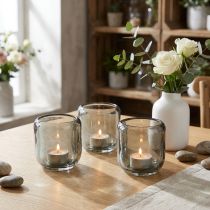 Artikel Glasljushållare i grått med räfflad design, 8 cm, 6 stycken