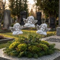Artikel Dekorativ ängel på pinne dekorativ gravdekor gråvit H6,5cm 3 st