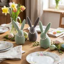 Artikel Påskharedekoration med pärlhalsband, hare för vardagsrum och påskbord, 13 cm, 3 stycken