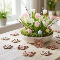 Artikel Strö dekoration träblommor/fjärilar vit/rosa Ø4cm 36p