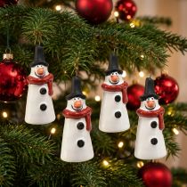 Artikel Glad snögubbe hängande dekoration – Vit med röd halsduk och svart mössa, 7,5 cm – Perfekt för julgranar – 6 st