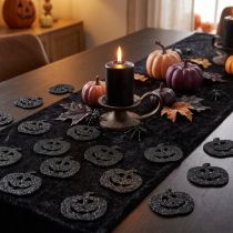Artikel Halloweenpumpa-dekorationer, 4 cm, svarta, glitter, 72 delar