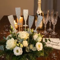 Artikel Nyårsdekoration champagneglas silver blomproppar 9cm 18 st