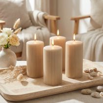 Artikel Blockljus, beige, räfflade, 70/130 mm, 4 stycken
