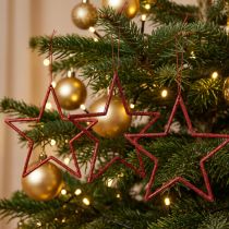 Artikel Dekorativ stjärna röd julgransprydnad glitter Ø12cm, set med 12 juldekorationer
