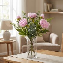 Artikel Pion konstgjorda blommor rosa med lång stjälk 70cm 3st
