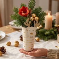 Artikel Renväxtkruka, adventsdekoration, metalldekoration, kruka till jul vit, gyllene H28cm Ø8,5cm