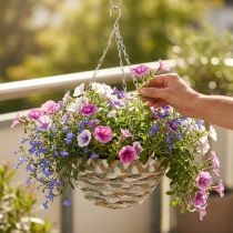Artikel Växtkorg för upphängning, blomkorg flätad vit, grå, natur H16cm Ø30cm