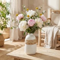 Artikel Blomvas vit keramik och sjögräsvas sommardekoration H17,5cm