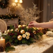 Artikel Konstgjord ormbunke jul prydnadsormbunke champagne 54cm 2st