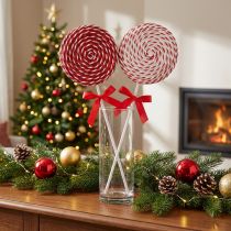 Artikel Juldekoration Röd Vit Lolly Foam Lollipop H36cm 2st