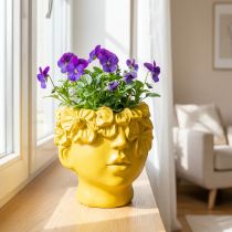 Artikel Planthuvud byst polyresin planter gul 13,5×13×14cm