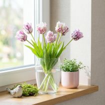 Artikel Tulpaner konstgjord papegoja tulpaner lila bukett med 5 blommor 40cm