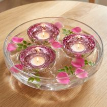 Artikel Flytande skål värmeljushållare glas silver lila Ø7cm 3st