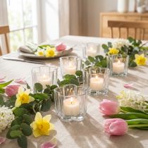 Artikel Värmeljushållare glasblomma värmeljus glas blå Ø7,5cm H6cm 6 st