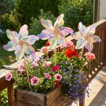 Artikel Färgglada iriserande pinwheels väderkvarn på pinne Ø8,5cm 10 stycken