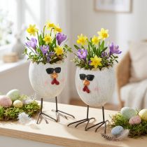 Artikel Mini planter ägg kyckling med solglasögon och fötter H12,5cm 2 st