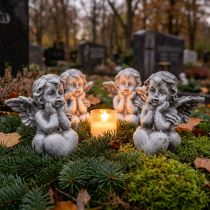 Artikel Liten ängel med hjärta gravdekoration figur grå H5,5cm 6 st