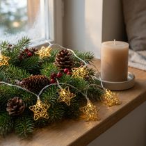 Artikel LED ljuskedja stjärnor mikro LED timer inuti guld 1,90m