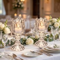 Artikel Glasljusstakar med blommönster för elegant bordsdekoration, 14 cm, 2 stycken
