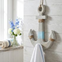 Artikel Ankare för upphängning, maritim dekorationskrok, badrumsinredning i trä, vintagelook H39cm