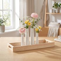 Artikel Dekorativ bricka Trä Minivaser Keramik Vitguld 35x14cm